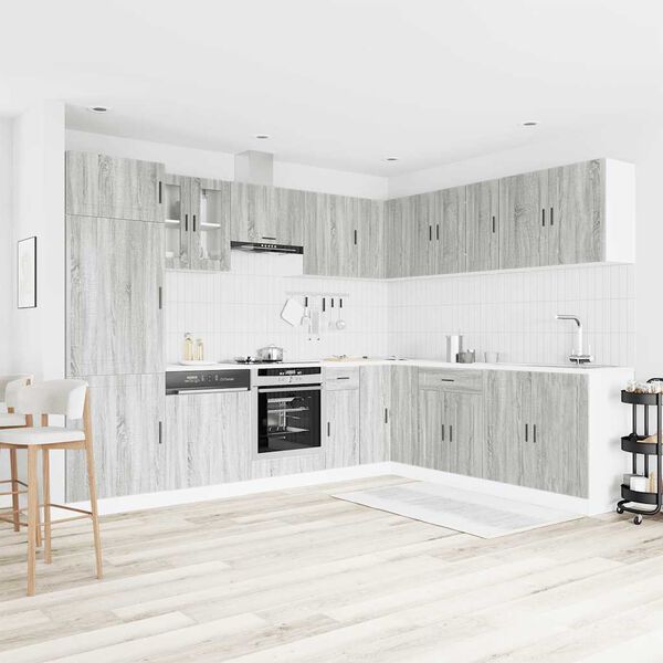 vidaXL 14-delige Keukenkastenset Porto bewerkt hout grijs sonoma eiken