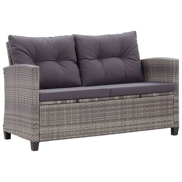 vidaXL 3-delige Loungeset met kussens poly rattan grijs