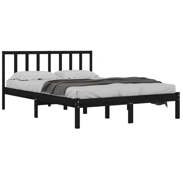 vidaXL Bedframe massief grenenhout zwart 150x200 cm