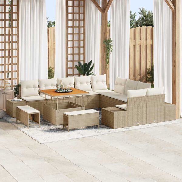 vidaXL Tuin Sofa Set met kussen met opslag 13 pcs Beige en Cr&egrave;me