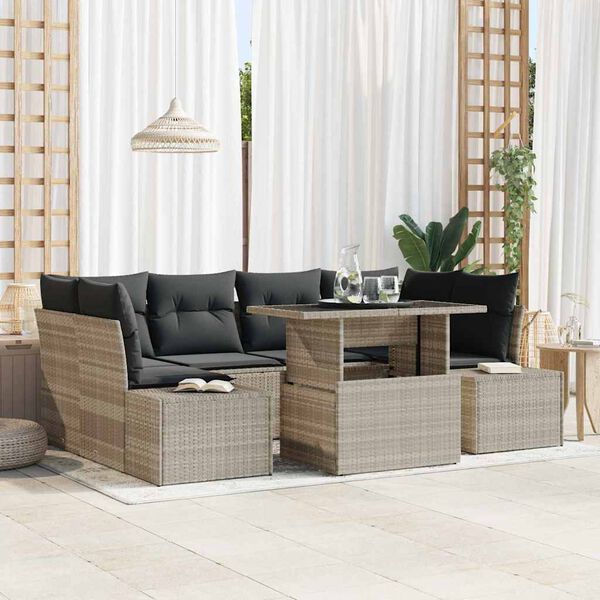 vidaXL Tuin Sofa Set met kussen 7 pcs Licht Grijs en Donker Grijs