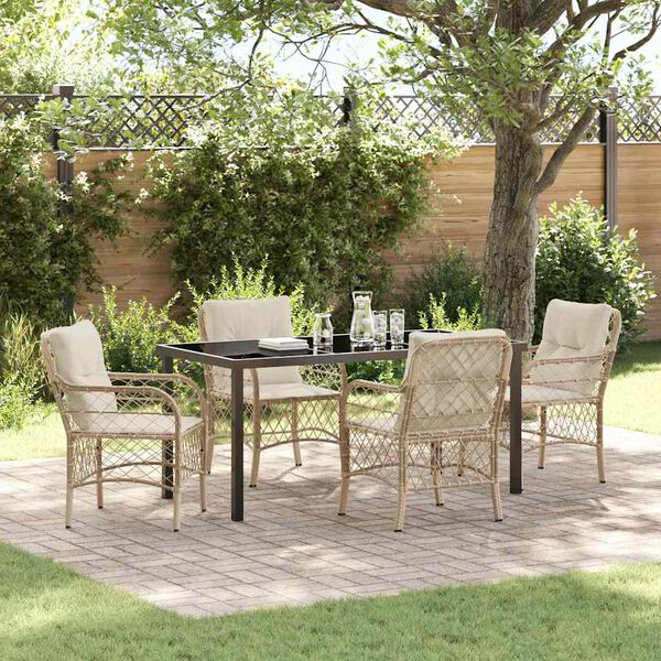 vidaXL Tuin eettafelset met kussen 5 pcs Beige poly rattan