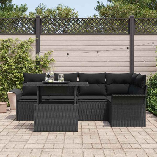 vidaXL Tuin Sofa Set met kussen 6 pcs Zwart poly rattan