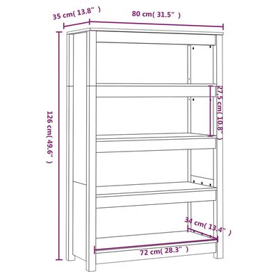 vidaXL Boekenkast 80x35x126 cm massief grenenhout