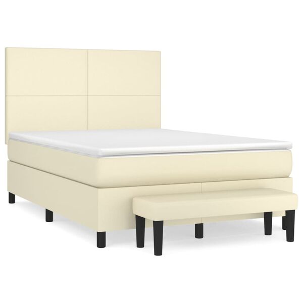 vidaXL Boxspring met matras kunstleer cr&egrave;mekleurig 140x190 cm