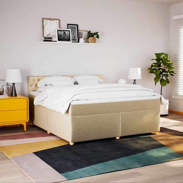vidaXL Boxspring met matras stof cr&egrave;mekleurig 180x200 cm