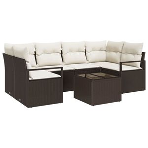 vidaXL Tuin Sofa Set 7 st 6-zits Bruin en Cr&egrave;me poly rattan