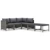 vidaXL 6-delige Loungeset met kussens poly rattan grijs