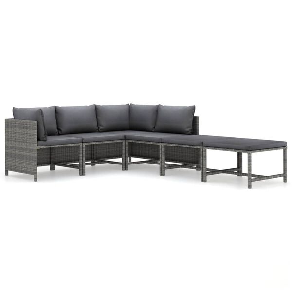 vidaXL 6-delige Loungeset met kussens poly rattan grijs
