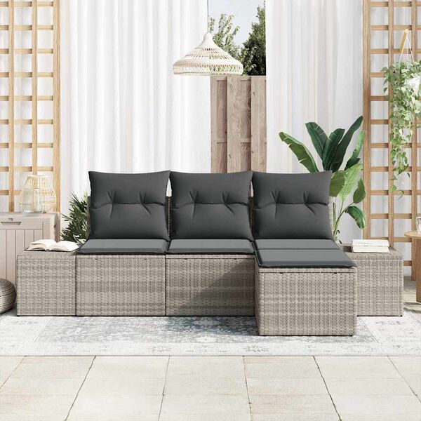 vidaXL Tuin Sofa Set met kussen 4 pcs Lichtgrijs poly rattan