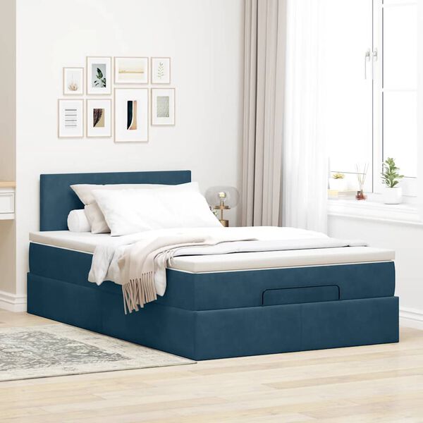 vidaXL Bed poef met matras 120x190 cm fluweel donkerblauw