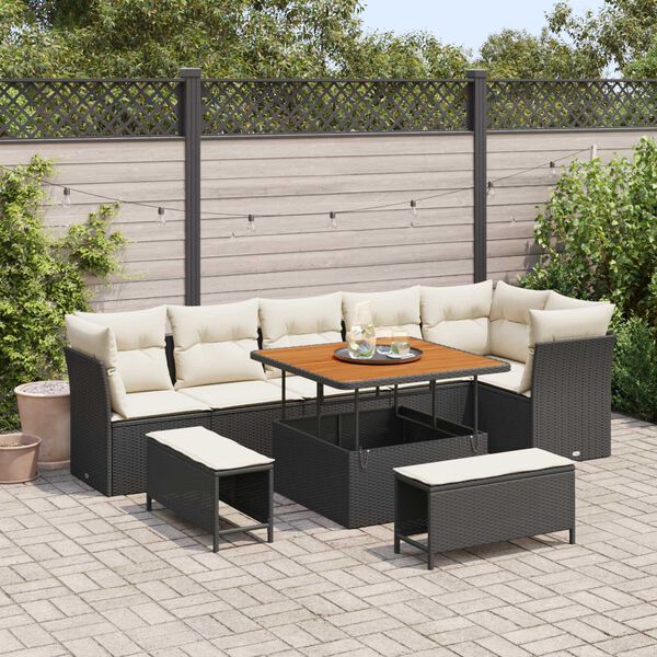 vidaXL Tuin Sofa Set met kussen met opslag 9 pcs Zwart en cr&egrave;me