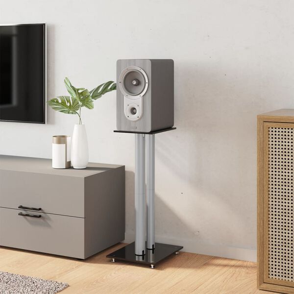 vidaXL Luidsprekerstandaards 2 st 2 pijlers gehard glas zwart zilver
