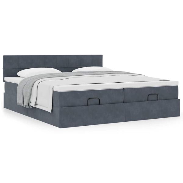 vidaXL Ottoman bed met matrassen 200x200cm fluweel donkergrijs