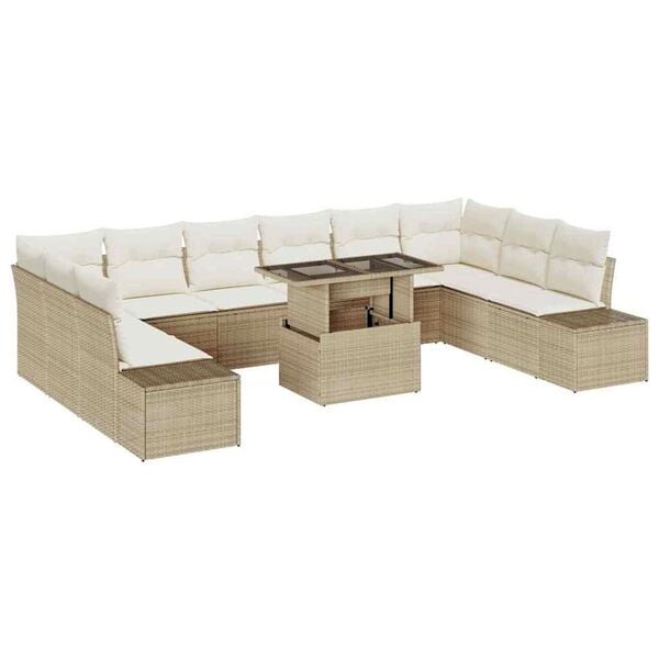 vidaXL Tuin Sofa Set met opslag 11 pcs Beige Poly riet