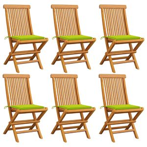 vidaXL Klapstoelen met felgroene kussens, 6 stuks, massief teakhout