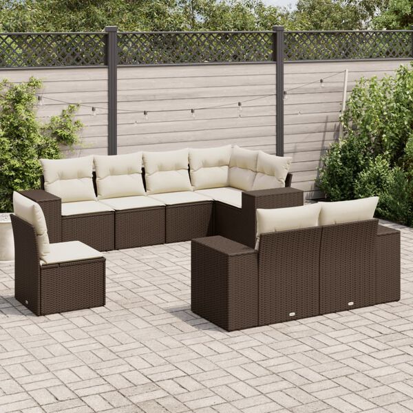 vidaXL 8-delige Loungeset met kussens poly rattan bruin