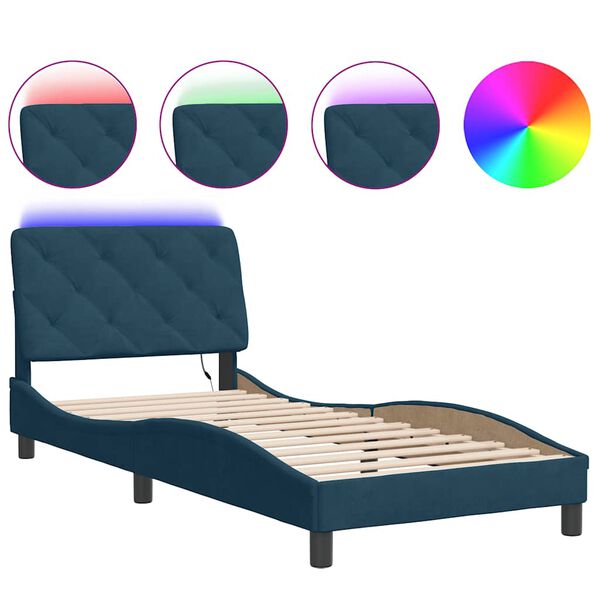 vidaXL Bedframe met LED zonder matras fluweel blauw 90x200 cm