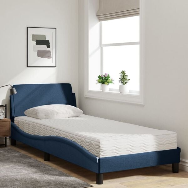 vidaXL Bed met matras "Dover" stof blauw 90x190 cm