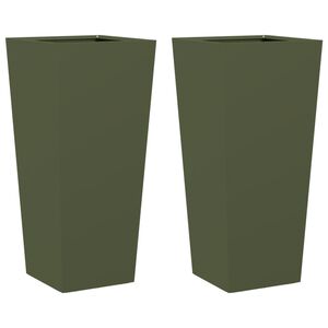 vidaXL Plantenbakken 2 st 35x35x75 cm staal olijfgroen