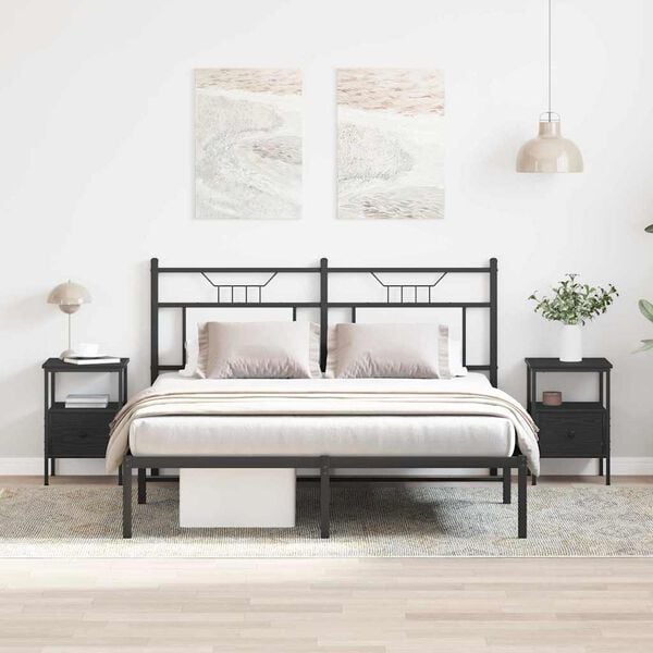 vidaXL Nachtkastje 2 pcs Zwart Eiken 34 x 36 x 50 cm Bewerkt hout