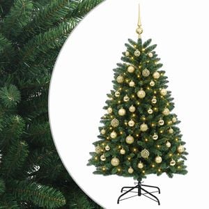 vidaXL Kunstkerstboom middengroen met kerstbal 150 cm 150 LED's