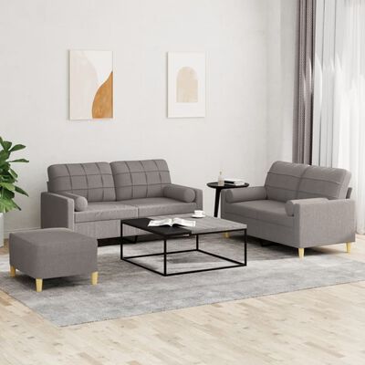 vidaXL 3-delige Loungeset met kussens stof taupe