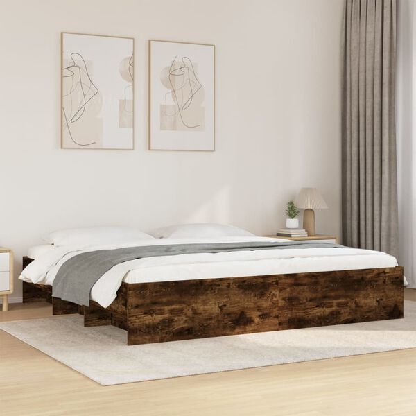 vidaXL Bedframe zonder matras 200x200 cm spaanplaat gerookt eiken