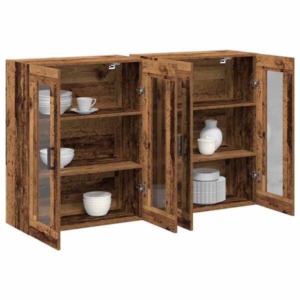 vidaXL Wandkasten 2 pcs Oud Hout 69,5 x 34 x 90 cm Bewerkt hout
