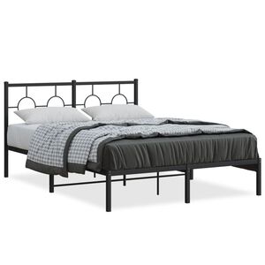 vidaXL Bedframe met hoofdbord metaal zwart 135x190 cm
