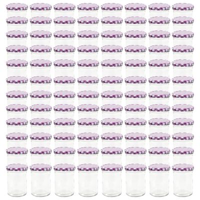 vidaXL Jampotten met wit met paarse deksels 96 st 400 ml glas