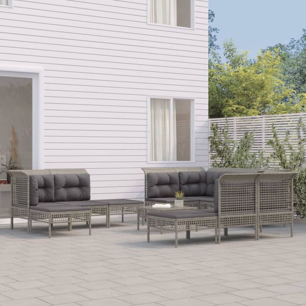 vidaXL 11-delige Loungeset met kussens poly rattan grijs