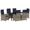 vidaXL Tuin eettafelset met kussen 7 pcs Grijs poly rattan