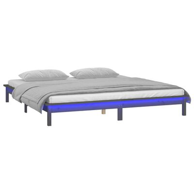 vidaXL Bedframe LED massief hout grijs 180x200 cm