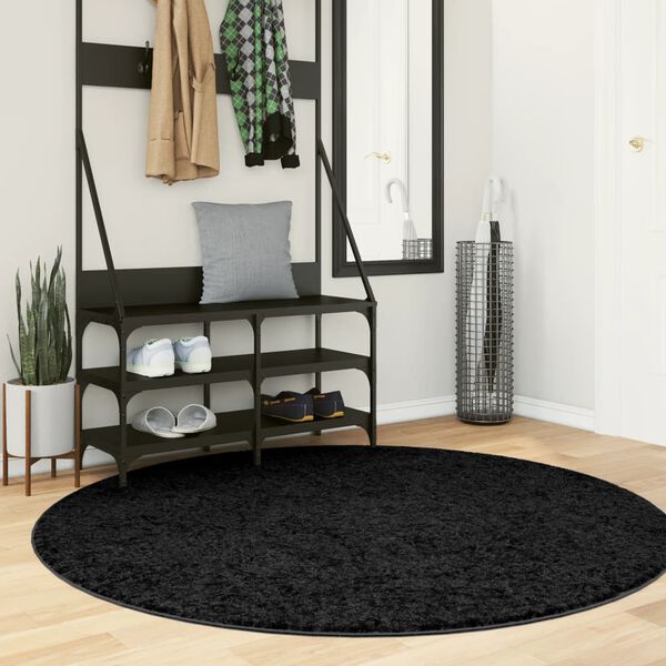 vidaXL Vloerkleed PAMPLONA shaggy hoogpolig modern &Oslash; 160 cm zwart