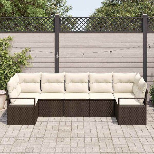 vidaXL Bankstel met kussen 7 pcs Bruin poly rattan