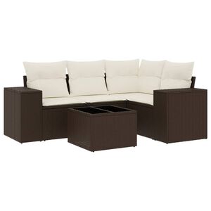 vidaXL 5-delige Loungeset met kussens poly rattan bruin