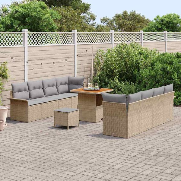 vidaXL Tuinbankenset met kussen 11 pcs Beige poly rattan