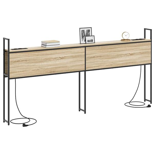 vidaXL Opberghoofdbord met Oplaadstation met plank Sonoma eiken 180 cm