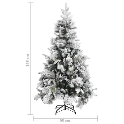 vidaXL Kerstboom met dennenappels en sneeuw 195 cm PVC en PE