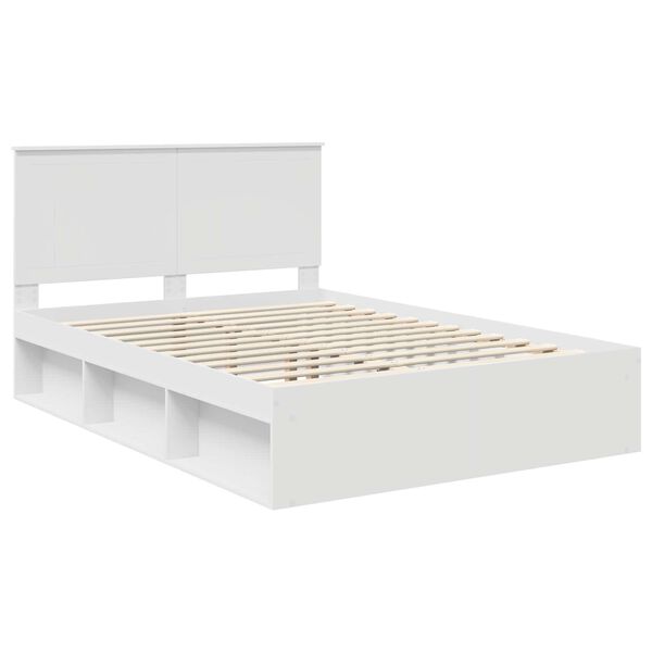 vidaXL Bedframe met hoofdeinde Wit 135 x 190 cm Massief grenenhout