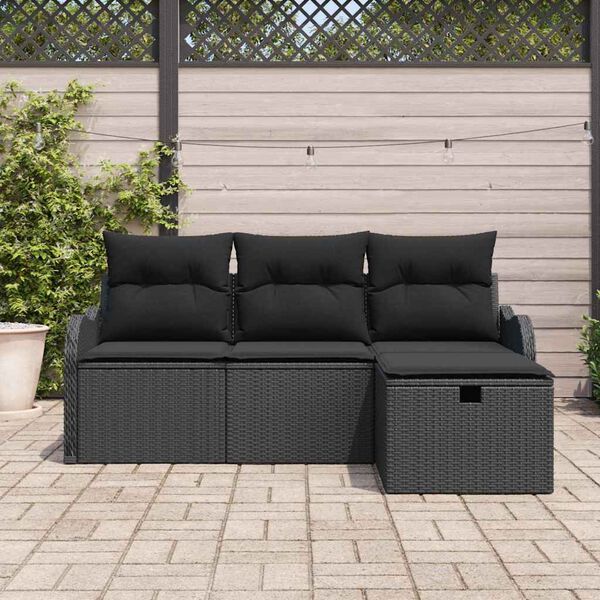 vidaXL Tuin Sofa Set met kussen met opslag 4 pcs Zwart poly rattan