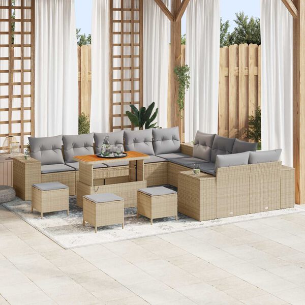 vidaXL Tuin Sofa Set 14 pcs Beige en Licht Grijs poly rattan