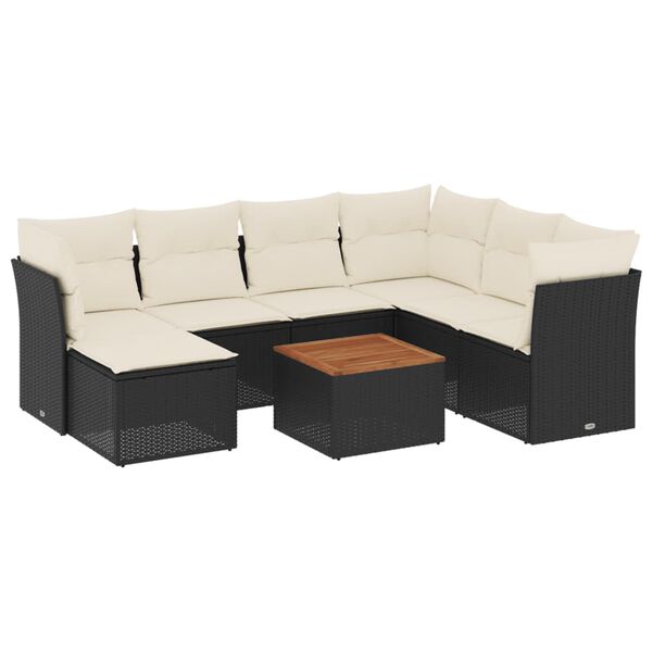 vidaXL 8-delige Loungeset met kussens poly rattan zwart