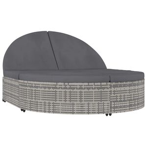 vidaXL Ligbed met kussens 2-persoons poly rattan grijs