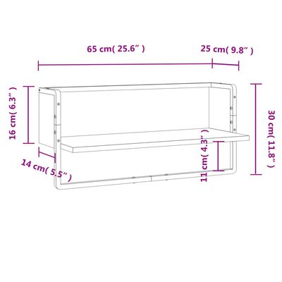 vidaXL Wandschap met stang 65x25x30 cm zwart