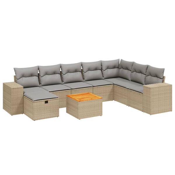 vidaXL 9-delige Loungeset met kussens poly rattan gemengd beige