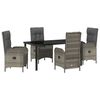 vidaXL Tuin eettafelset met kussen 5 pcs Grijs poly rattan