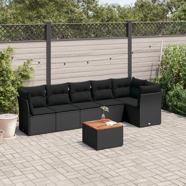 vidaXL 7-delige Loungeset met kussens poly rattan zwart