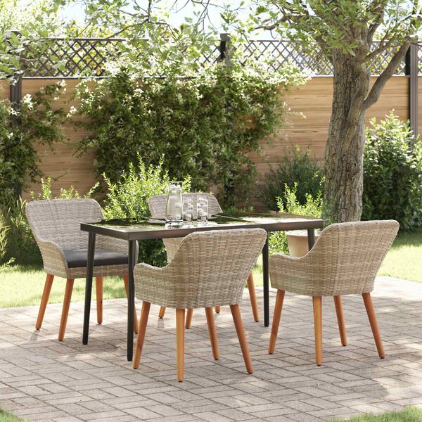 vidaXL Tuin eettafelset met kussen 5 pcs Lichtgrijs poly rattan